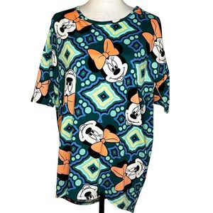 LuLaRoe Disney Minnie Mouse Irma Top Tunic Graphic Geometric Print Hi Low Hem‎